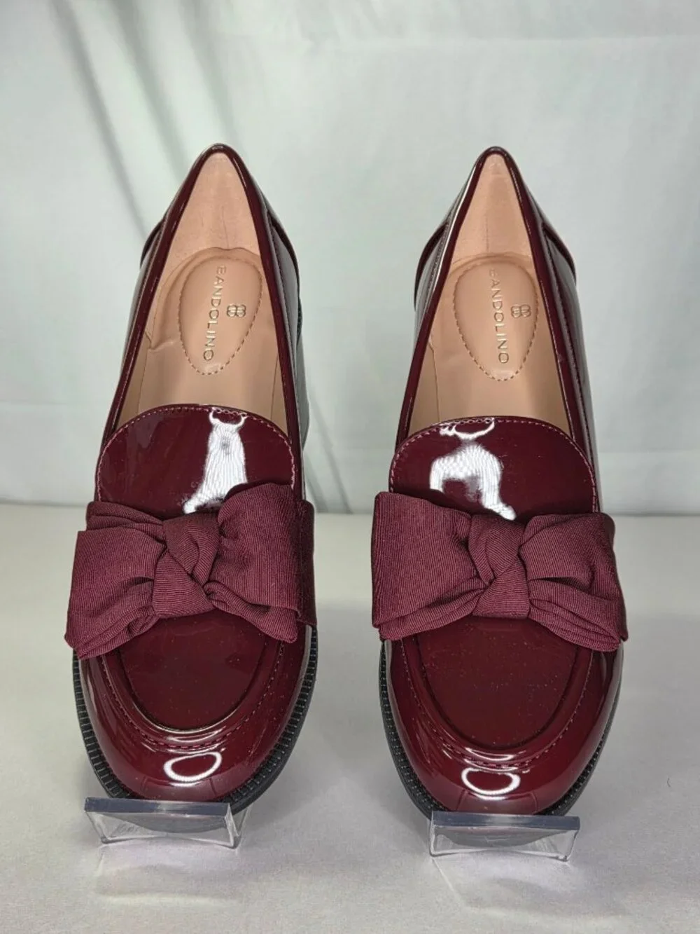 Bandolino Korrar Bow Stacked Block Heel Loafers Dark Red Patent : 7 M